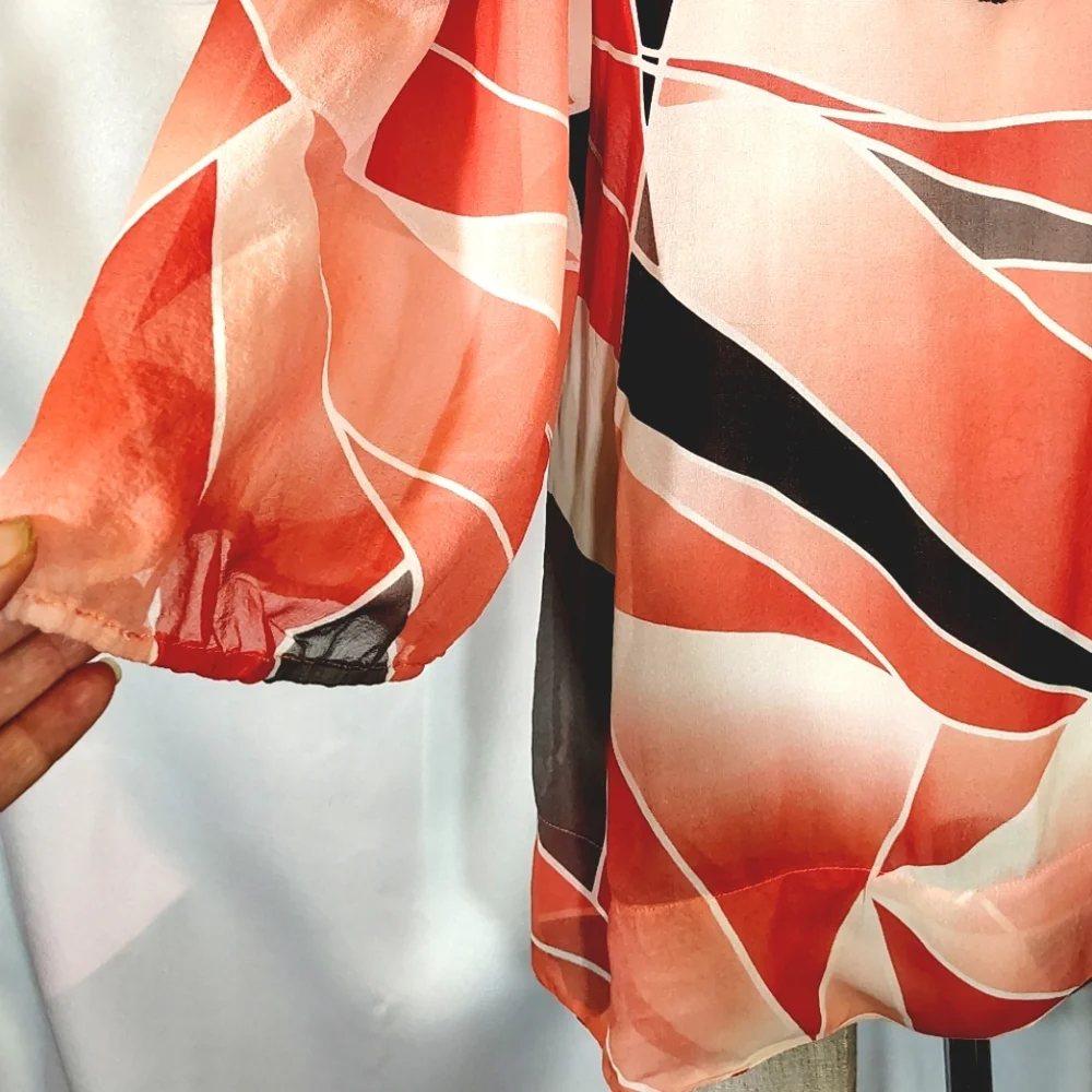 Banana Republic Silk Blouse,Women Triangled Orange/White/Gray/Black,3/4 Sleeve,S - Picture 9 of 10